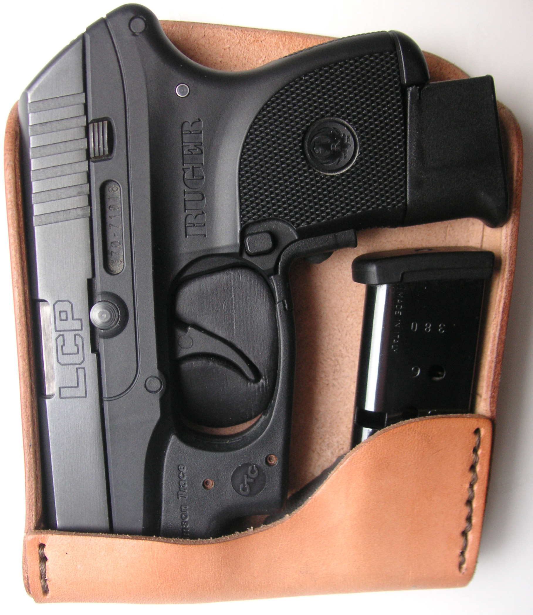 Ruger lcp or Keltec p3at LEFT HAND leather wallet /& pocket holster.
